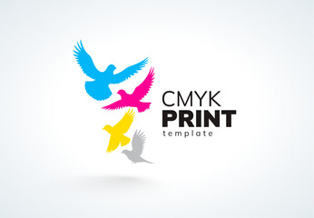 Logo Color Birds Motion Up. CMYK Print theme. Template design vector. White background.