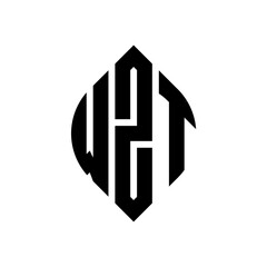 WZT circle letter logo design with circle and ellipse shape. WZT ellipse letters with typographic style. The three initials form a circle logo. WZT circle emblem abstract monogram letter mark vector.