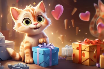 cat and gift box