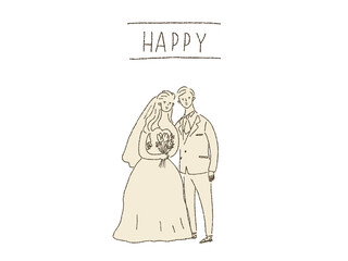 寄り添う新郎新婦、ウエディング
