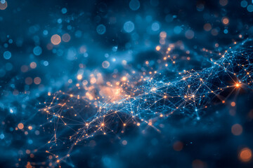 Obraz premium Cybernetic Network Flow in Blue and Orange