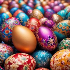 Fototapeta na wymiar Close-Up of Easter Eggs with Stunningly Detailed Floral Patterns