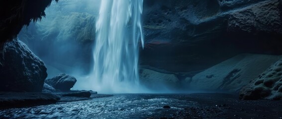 Moonlit Cascades: An Icelandic Night Waterfall, Generative AI