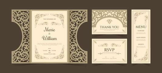 Classic Wedding Invitation Laser Cut Style Template Collection