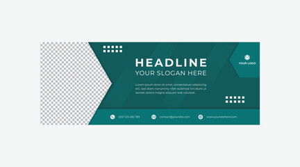 Simple landscape banner design template in green color with polygon pattern