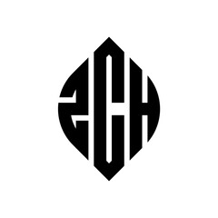 ZCH circle letter logo design with circle and ellipse shape. ZCH ellipse letters with typographic style. The three initials form a circle logo. ZCH circle emblem abstract monogram letter mark vector.