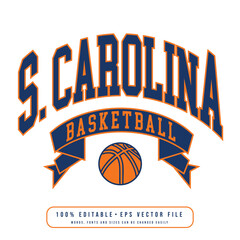 South Carolina basketball design vector. Editable college t-shirt design printable text effect vector.