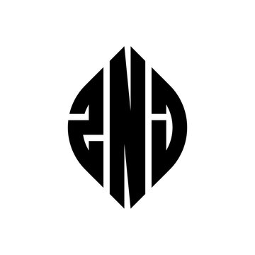 ZNJ circle letter logo design with circle and ellipse shape. ZNJ ellipse letters with typographic style. The three initials form a circle logo. ZNJ circle emblem abstract monogram letter mark vector.