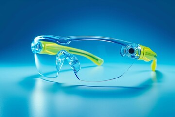 Clear protection Transparent polycarbonate safety glasses on blue background