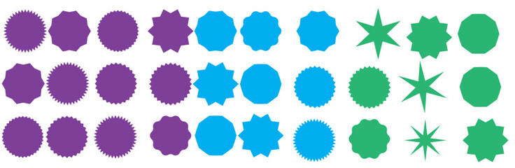 Starburst red sticker set - collection of special offer sale round and oval sunburst labels and buttons isolated on white background. Stickers and badges with star edges for promo advertising