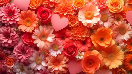 Background of Pink Flowers with Petals, Valentine's Day