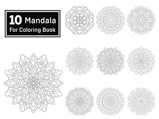 Bundle of 10 Intricate Ornamental Mandala For Coloring Book Page