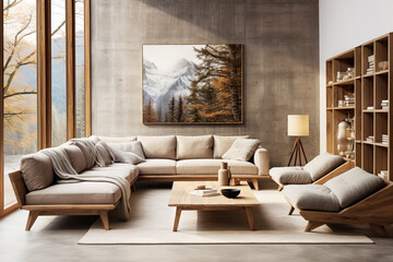 Living room designed with the principles of Scandinavian minimalism, characterized by functional simplicity
