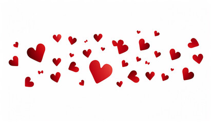 Red hearts confetti on white background. Valentine's day. Vector illustration. Festive heart banner design. St. Valentine's day decoration