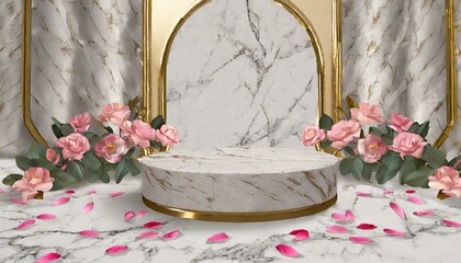 Elegance Unveiled: Stone Marble Podium, A Floral Canvas for Event Highlights"
