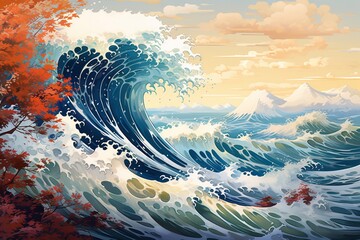 Fototapeta na wymiar A great wave crashing on a day of rough ocean