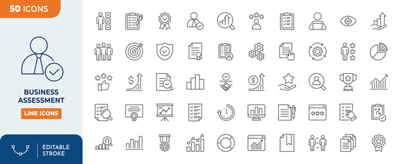 Business assessment  Line Editable Icons set. Editable stroke. Vector illustration