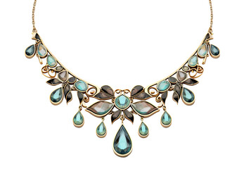 Sophisticated gemstone necklace with teardrop and floral elements, cut out
