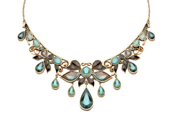 Sophisticated gemstone necklace with teardrop and floral elements, cut out