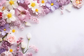 Fototapeta na wymiar fresh beautiful spring flowers on paper background