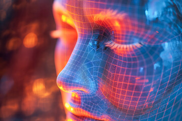 Digital Human Face Concept in Neon Light
