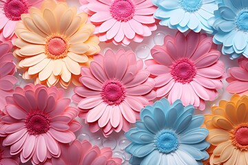 Multicolored Gerbera blue, pink, Floral background and spring is coming soon.