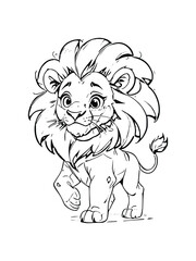 Sweet Lion Character Cartoon Outline Suitable for Coloring Books, Cute Animal Line Art