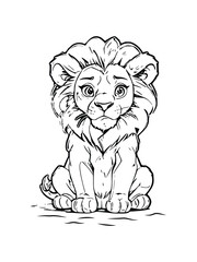 Sweet Lion Character Cartoon Outline Suitable for Coloring Books, Cute Animal Line Art