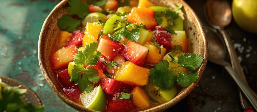 Tangy Indian dish with chilled juicy fruits, salt, and mild spices.