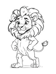 Sweet Lion Character Cartoon Outline Suitable for Coloring Books, Cute Animal Line Art