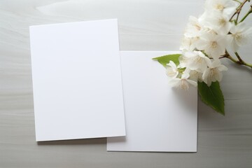 Blank Greeting Cards with White Cherry Blossoms