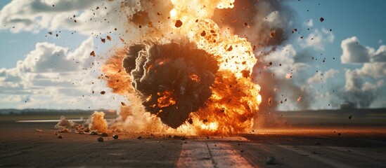 Airfield fireball explosion.
