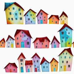 Houses. Abstract seamless pattern. AI generated.