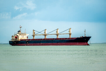 unrecognizable ship, an oil tanker sailing through Red Sea along coast of Yemen. transportation of...