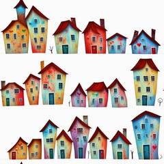 Houses. Abstract seamless pattern. AI generated.
