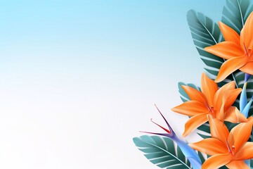 Naklejka premium Summer tropical background with Strelitzia flowers and tropical leaves