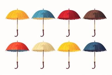 Fototapeta na wymiar Umbrella icon. Cartoon umbrella icons. Colorful parasols for rain, water and sun. Parasol with handle. Yellow, blue, red colors. Flat vector illustration