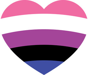 Pink, white, purple, black and blue colored heart icon, as the colors of the genderfluid flag. LGBTQI concept. Flat design illustration.	
