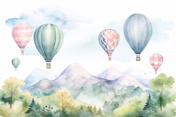 Obraz premium watercolor Air ballons landscape