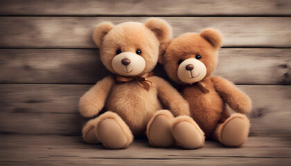 Two teddy bear on a wooden floor