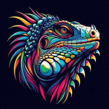 Iguana lizard head in colorful abstract WPAP art style. Vector illustration in the form of geometric lines with a mix of bright colors