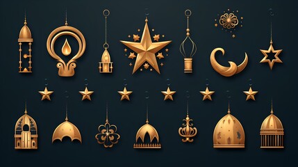 Set of Ramadan icon decorations
