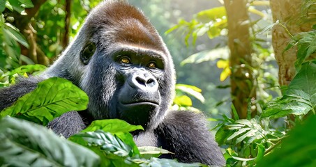 Obraz premium Ai Generated gorilla in the Jungle with color contrast , gorilla ,animals