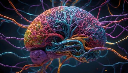 Cross section of the human brain, showcasing different regions and their functions, surrounded by neural connections ai generated