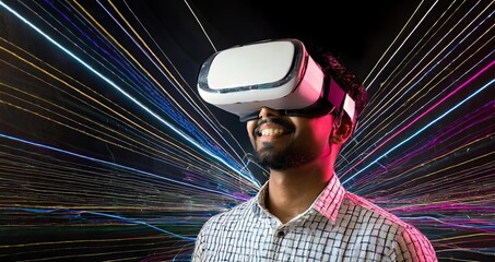 Ai generated man wearing virtual reality , concept ,illustration