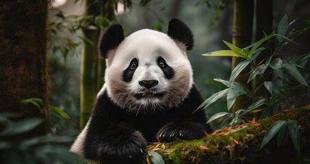 Ai generated cute panda in natural habitat