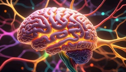 Cross section of the human brain, showcasing different regions and their functions, surrounded by neural connections ai generated