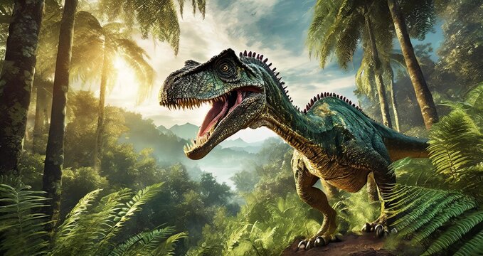 Ai generated Prehistoric Dinosaur close up image , Concept ,ancient ,jungle