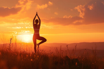 Sunset Yoga, Serene Poses in Nature for Mindfulness and Wellness