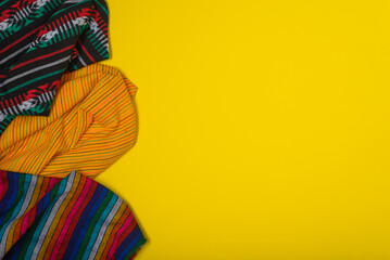 Serape on yellow background. Mexican independence concept. Cinco de mayo background.